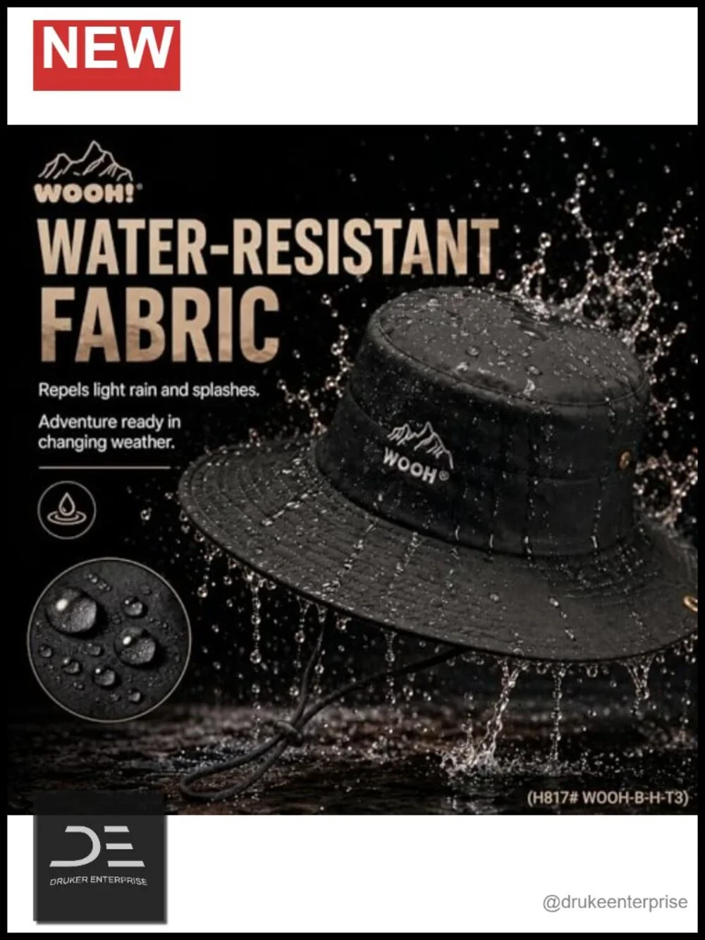 UPF80+ Wide Brim Foldable Bucket Hat with Adjustable Chin Strap